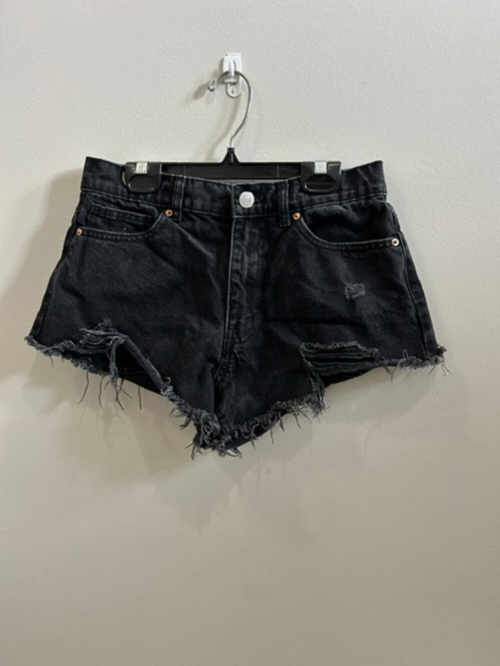 Ardene Shortie Black Denim Shorts Distressed High Rise